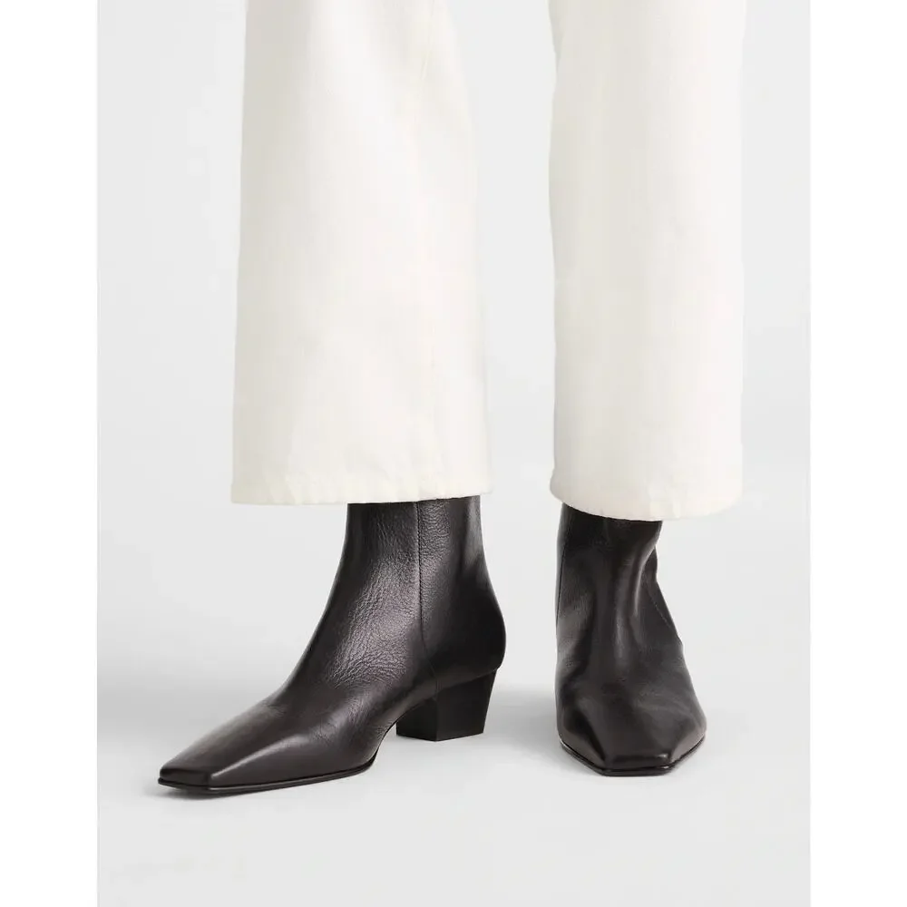 Madewell the Lexie Ankle Boots Square Toe True Black Smooth Leather Size 6